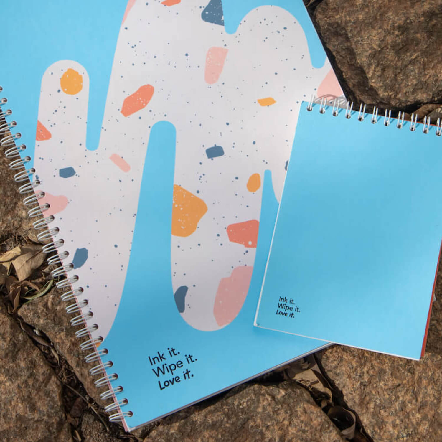 Erasable A6 Rocky Ice notepad and A4 notebook