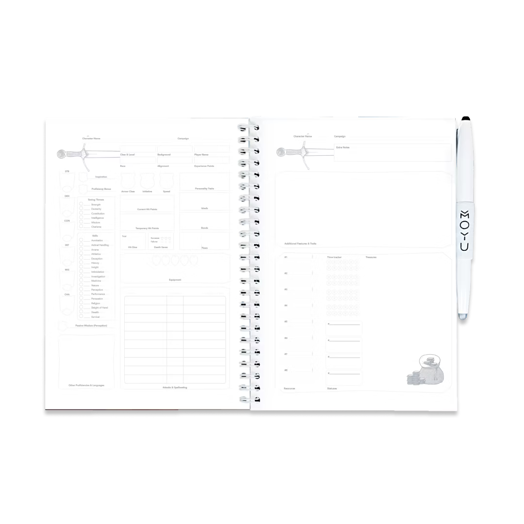 Uitwisbaar A5 RPG Notitieboek voor Dungeons & Dragons Spelers