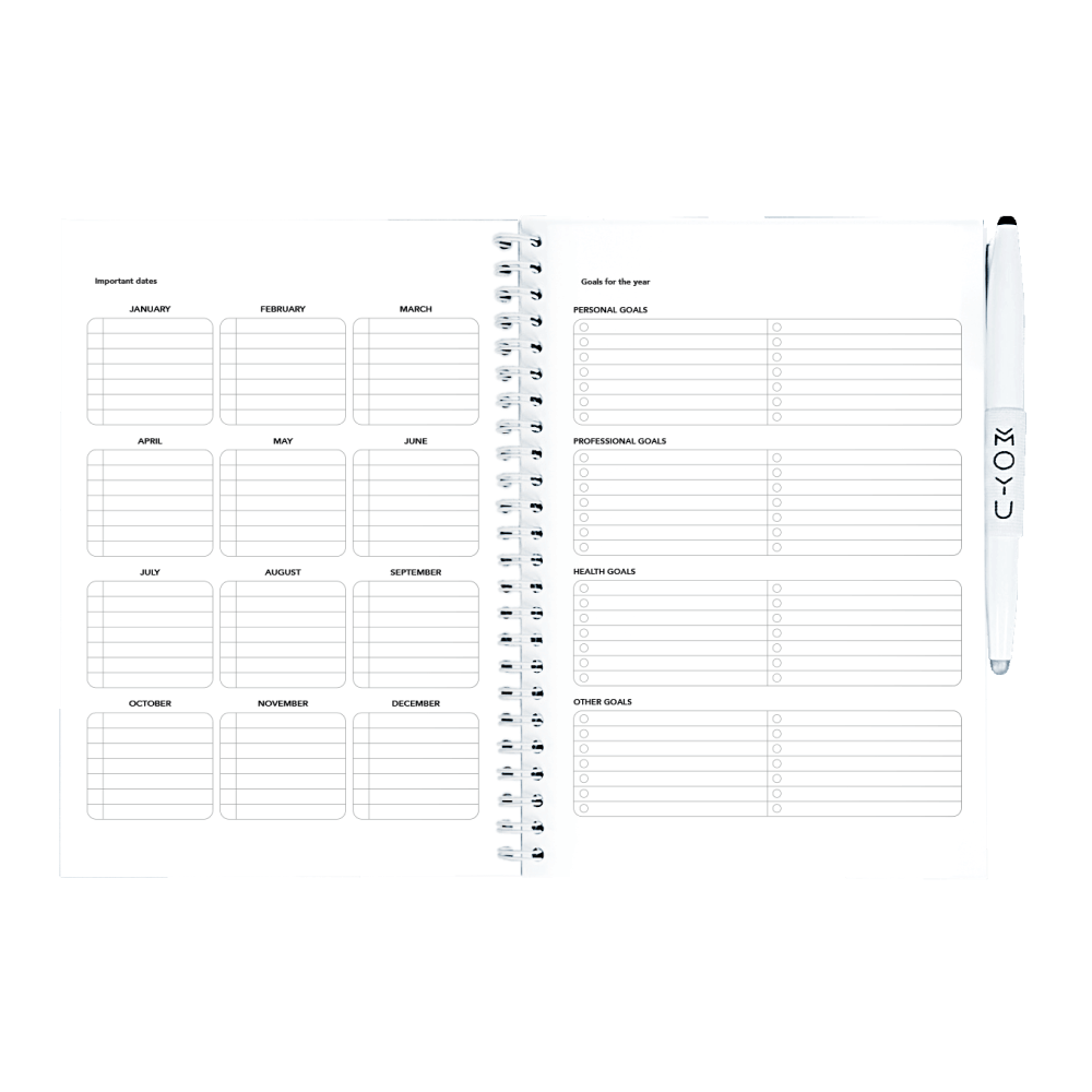 Erasable agenda A5 year planner pages