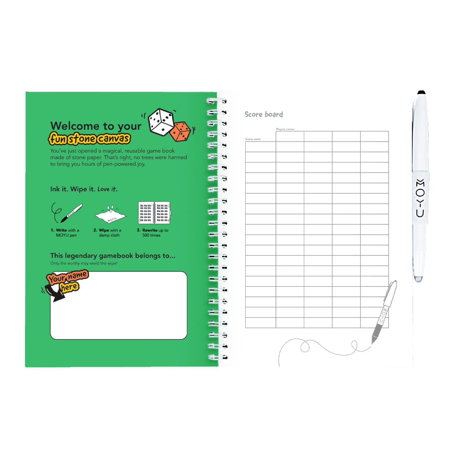 Erasable game book A5 inside frontcover