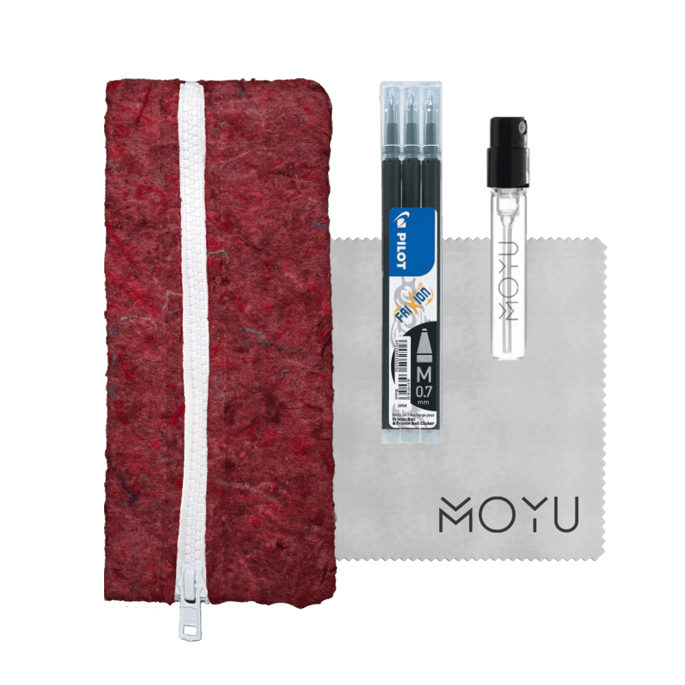 recycled-pencil-case-red-with-spray-cloth-pen-refills