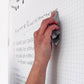 Someone wiping an erasable flipchart sheet with damp cloth